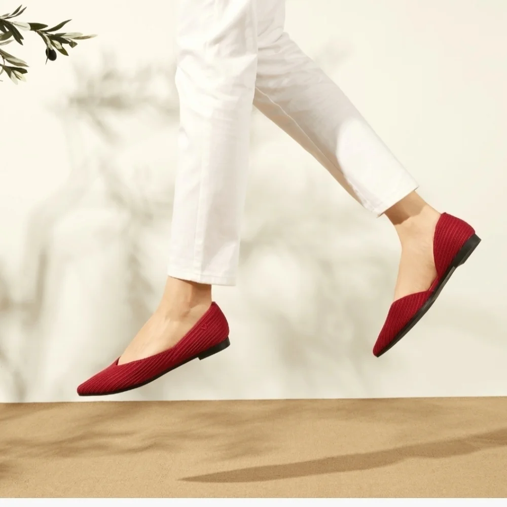 Vivaia Melia Pointed-Toe Striped Bellet Flat In Ruby Size 9.5 NWOT